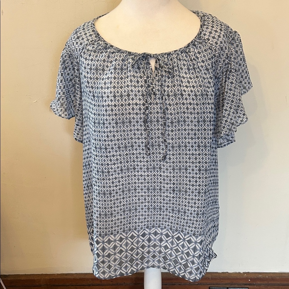 Zac & Rachel blue white ruffle cap sleeve blouse Size 2X EUC